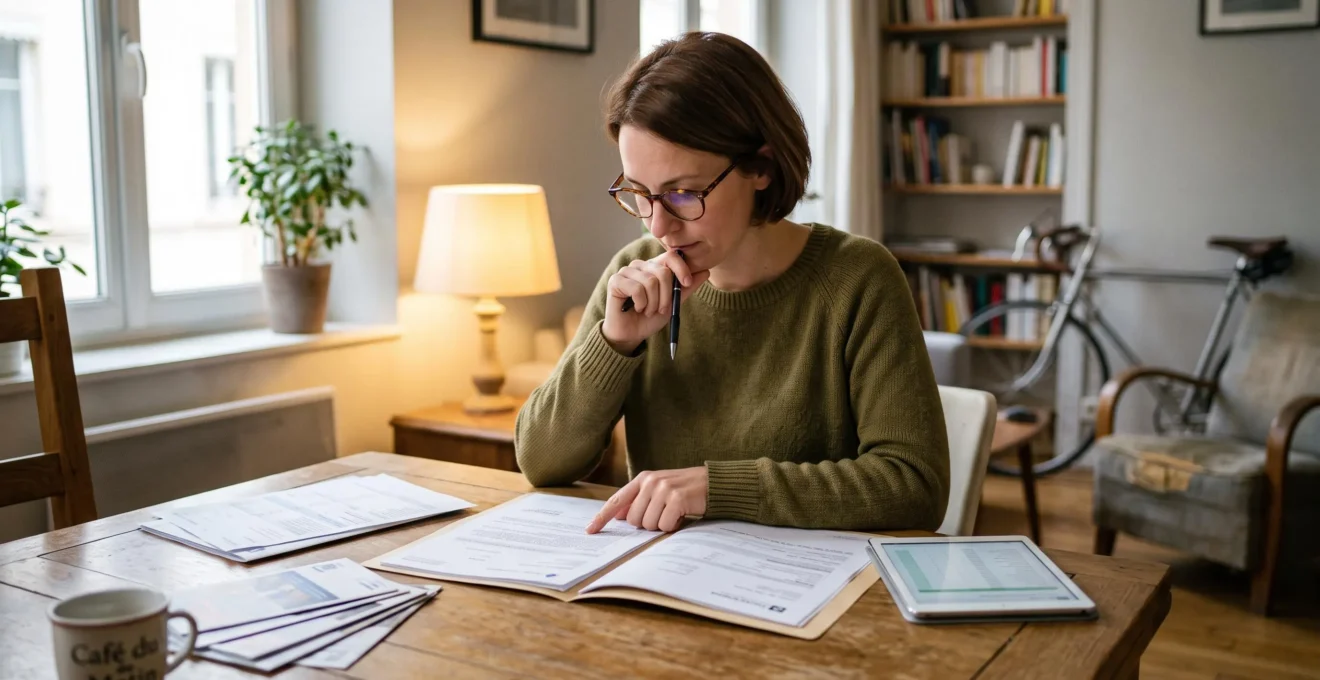 Une personne compare différentes offres bancaires avec des documents sur une table.
